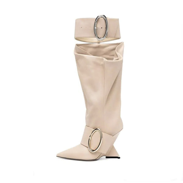 Emi Leather Boots Beige